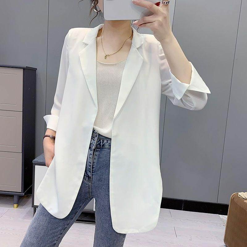 Chiffon Small Suit Women's Spring and Summer Thin Loose Mid-length Suit Jacket Three-quarter Sleeve Cardigan