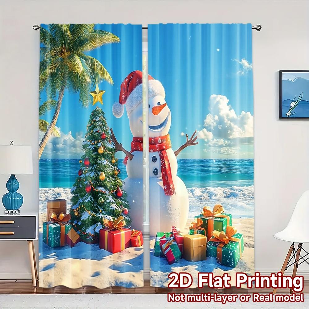 

2pcs,Curtains Christmas Snowman Beach (3) Chic Contemporary Curtains 100% Polyester Curtains Decorations Outdoor Ldeal for 52.50×116.00 CM 2pcs