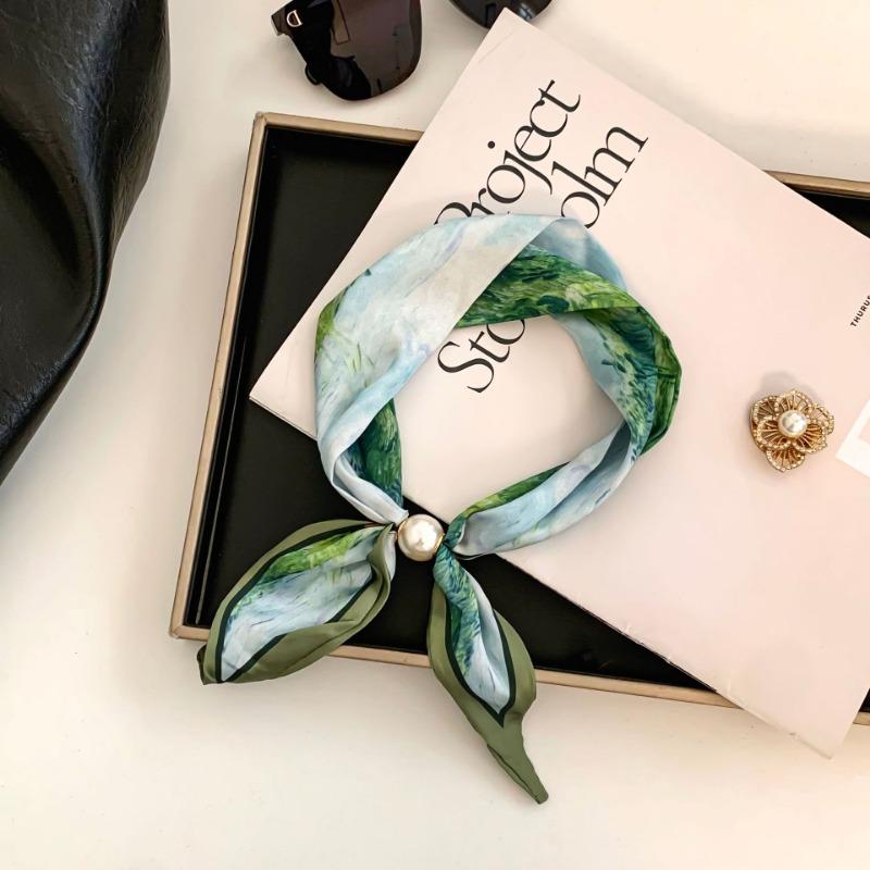 Cashew flower silk scarf new lazy collarbone chain neck protector scarf scarf pearl necklace magnetic buckle silk scarf