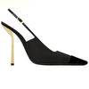 Fashion Satin Fabric Square Toe Metal Thin Heel Women High Heels Back Strap Slingback Fashion Sandals Black/white 2025 New Pumps