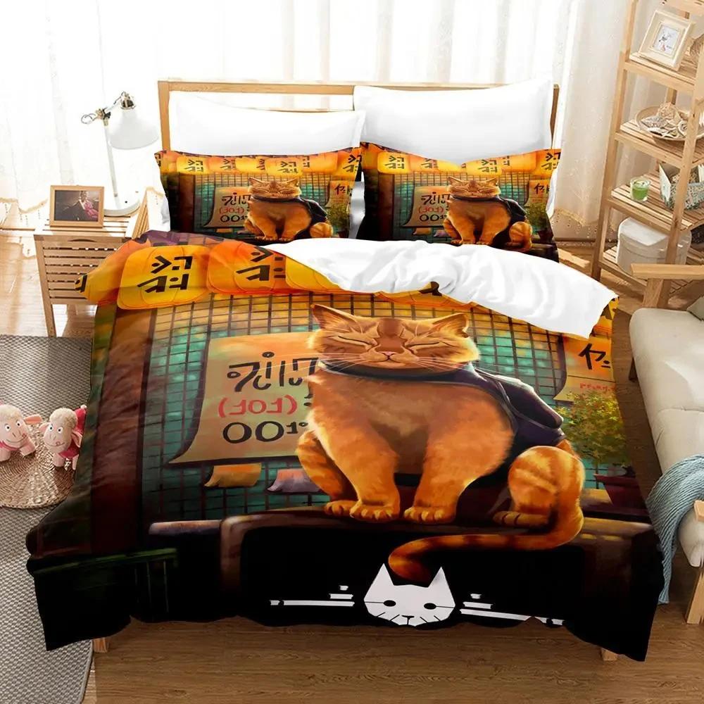 

Stray Game Cat plus Momo Beding Set Single Twin Ful Quen King-Sized Dimensionsd Dimensions Aldult Young Boys Bedrom Duvetcover Sets Kawai Anime Bed 135*200cm Eu-Single