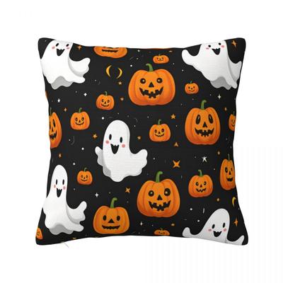 Halloween Cute Ghost Pumpkin Pillowcase Printed Polyester Cushion Cover Decorative Throw Pillow Case Cover Seater Zippered 45X45