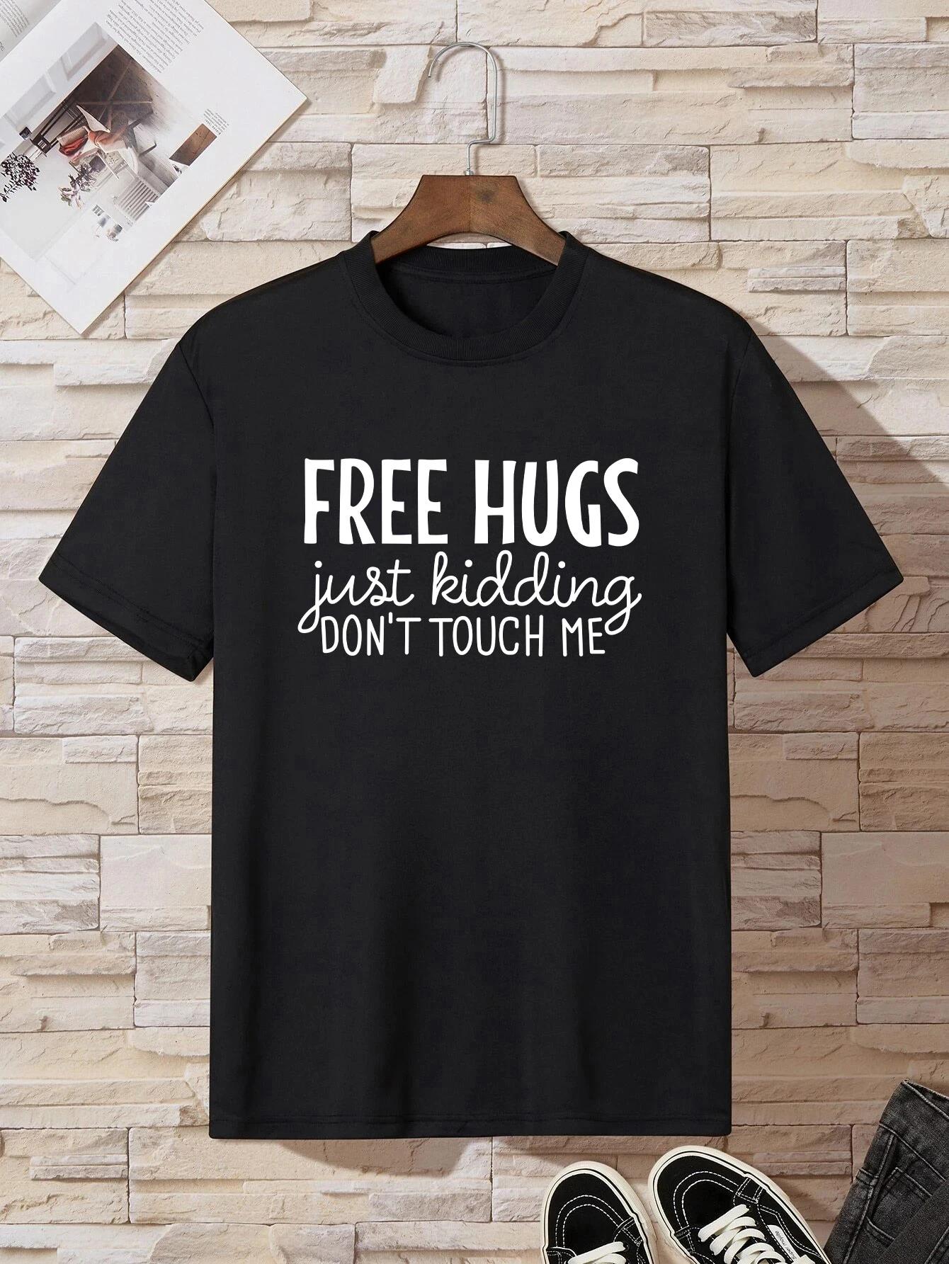 

Men s Free Hugs Inspired Letter Print Solid Color T-shirt Best Sellers XXXXXL чёрный
