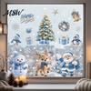 Christmas Window Clings 4Pcs Static Clings, Blue Santa Snowman Reindeer Penguin Winter Wonderland Wall Decals Stickers, Reusable Double Sided