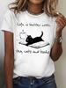 Casual Cat Tee Comfortable Womens Casual Cat Book Graphic Print Womens Harajuku Sleeve Casual Tshirt Clothing Street