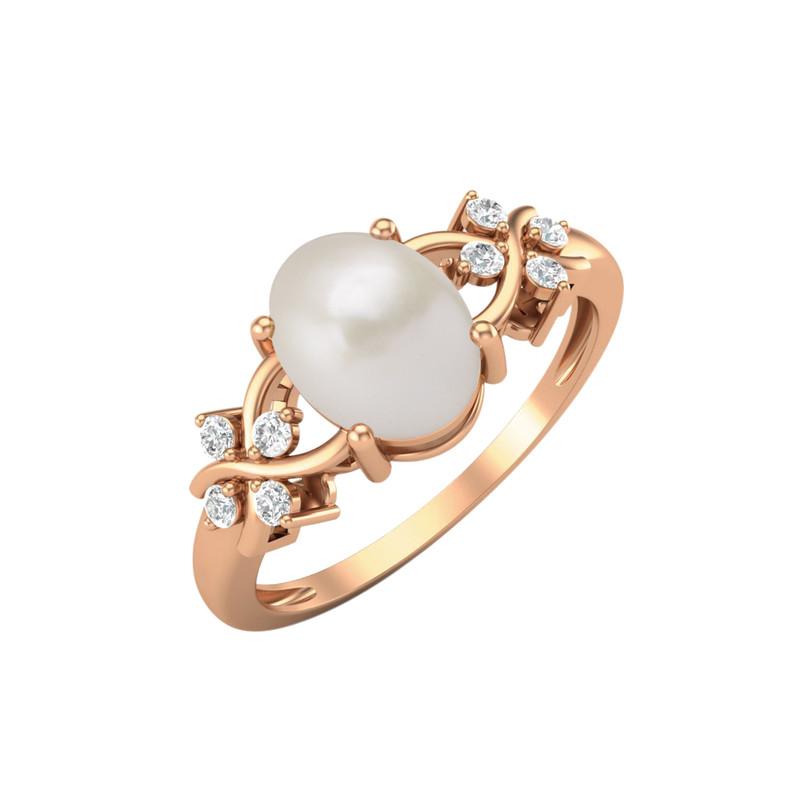 

8X6MM Oval Pearl Gemstone 925 Sterling Silver Rose Plated Solitaire Halo Women Engagement Ring 6.5 Яскраво-рожевий