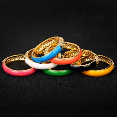 European and American Style Simple Gold Plated Oil Dripping Ring Zircon Enamel Geometric Ring