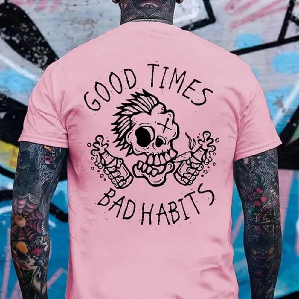 2024 Léto Pánská Neobvyklá Trička Pohodlná Hipsterovská Špičková Trendy Element Trička Polyester Oblíbená Osobnost s Krátkým Rukávem