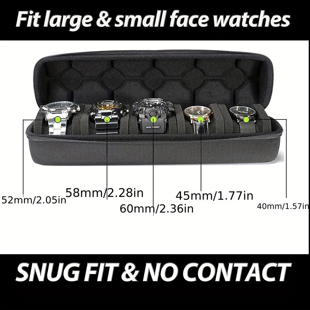 5 Slots Watch Storage Bag Portable Travel Zipper Watch Organizer Case Watch Display Holder for Wristwatches and Smart Watches