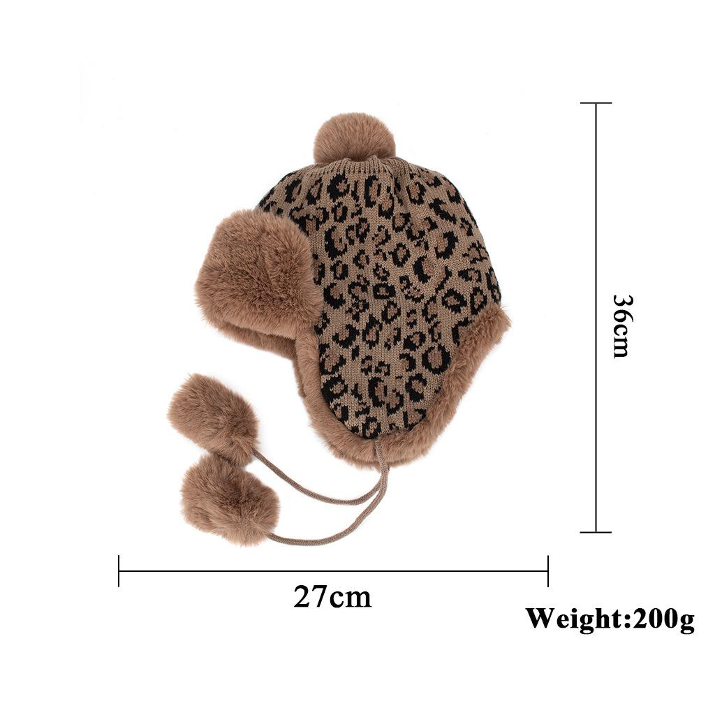 Winter Hat Women's Wool Hat Knitted Lei Feng Hat, Ear Protection Hat Women's Winter Autumn and Winter Thickened Ear Hair Leopard Print