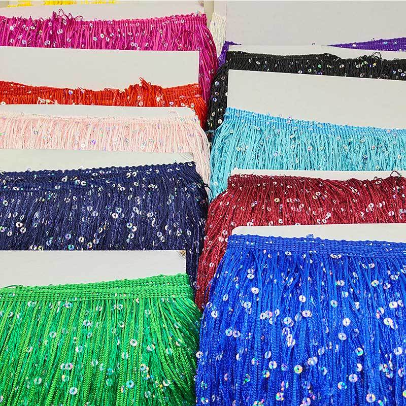 5 Meter Polyester Sequins Tassel Fringe 20cm Lace Trim Ribbon Sew Latin Dress Stage Garment Curtain Diy Accessorie