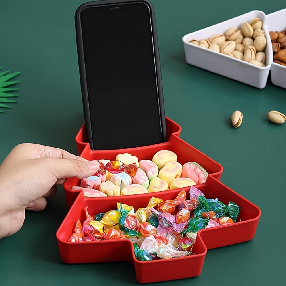 Plastic Christmas Tree Platter - Divided Serving Tray for Snacks, Candy, Fruits, Nuts & Desserts - Perfect for Holiday Parties & Tea Time