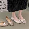 2025 Summer New Woven Hollow Bag Head Sandals Women's Skirt Retro Outer Thick Heel Medium Heel Single Shoes