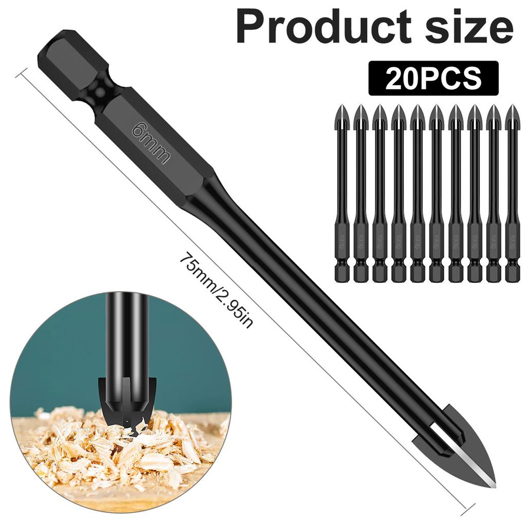 10/12/15Pcs 6mm Cross Hex Drill Bit Set For Tile Porcelain Glass Multifunction Tile Porcelain Drill Bit Kit Tool Carbide Drills