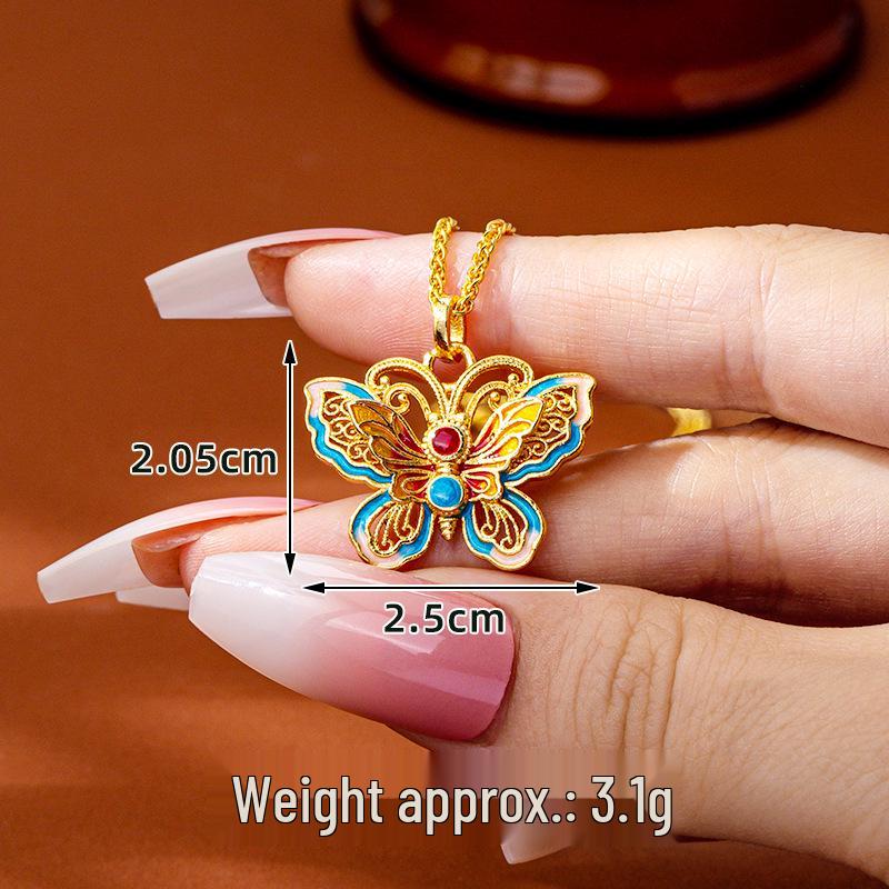 Gold Plated Butterfly Pendant Necklace - Chinese Style, Versatile, Long-lasting Color Retention