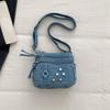 Washed Denim Crossbody Bag for Women Multi-Zipper Star Stud Casual Small Shoulder Purse