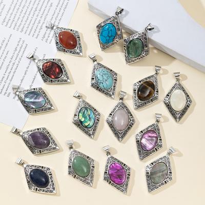 1Pc, Reiki Healing Crystal Pendants Charms, Elegant Rhombus Natural Gemstone Pendant Necklace - Unique Handmade Jewellery, DIY Gifts for Women Men