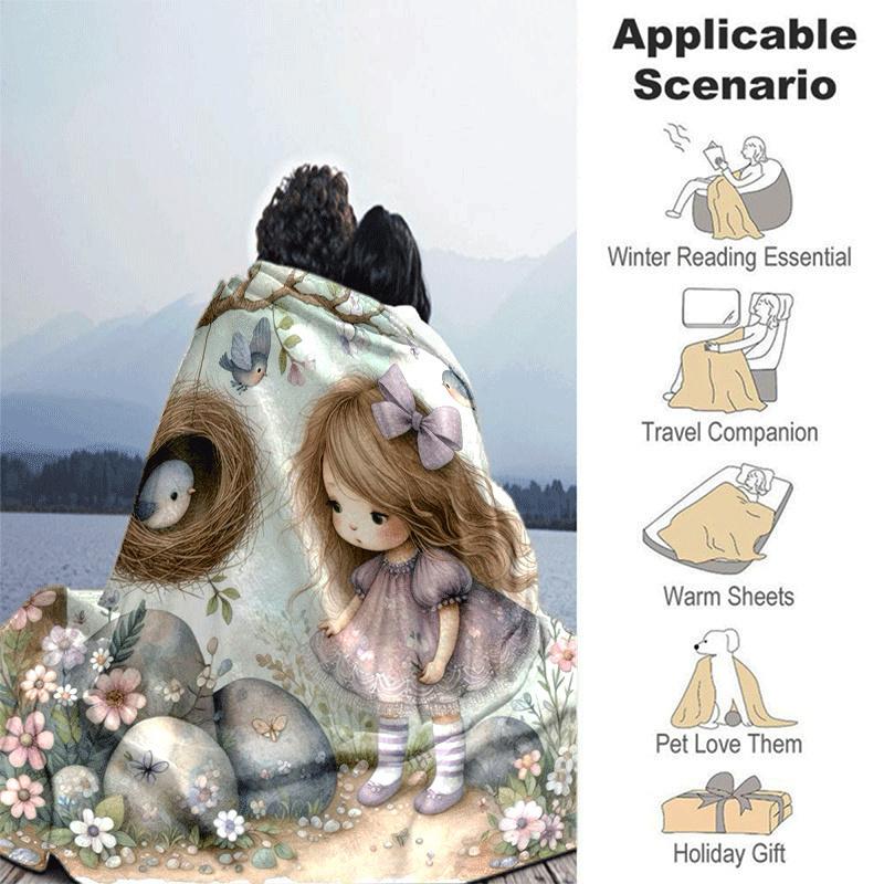 1pc Girl Printing Lightweight Flannel Blanket, Comfortable and Warm Blanket, for Camping Sofa Bed and Couch Office, Gift
