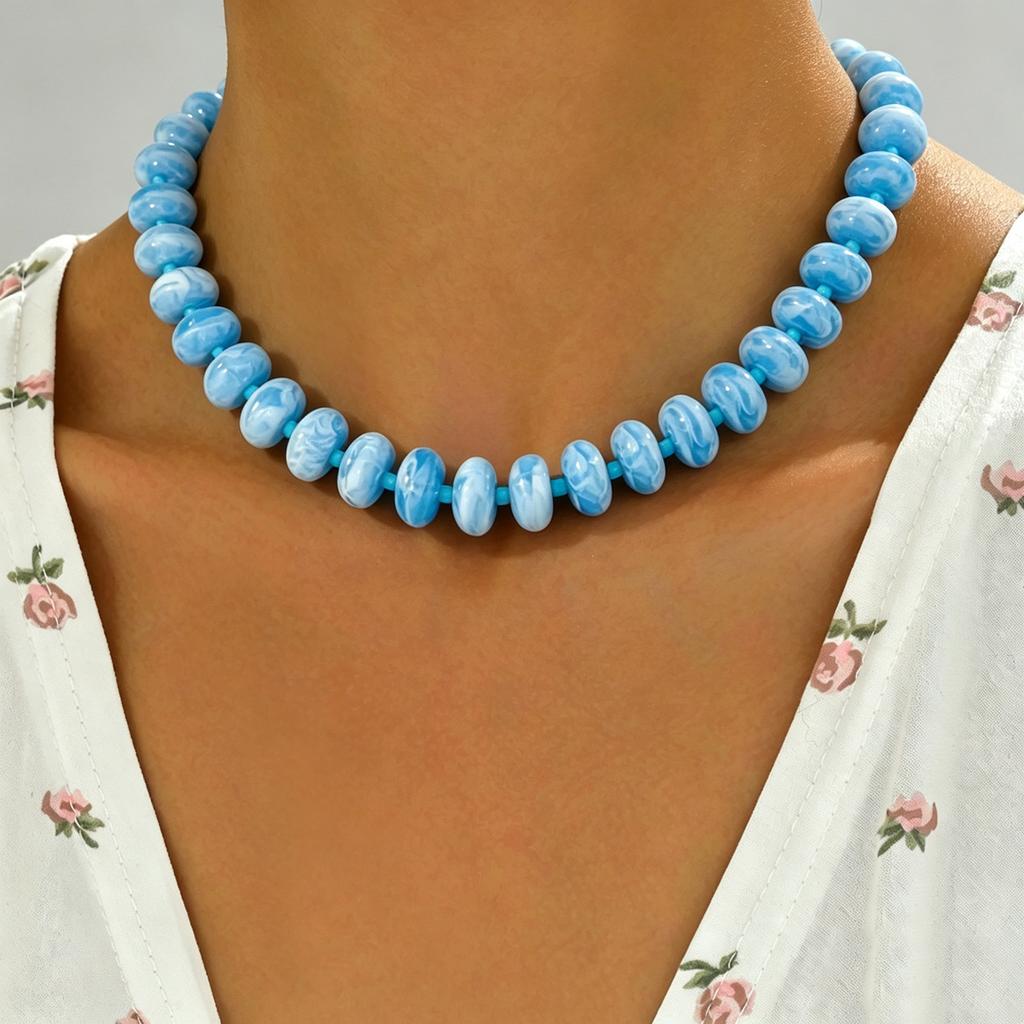 European and American jewelry geometric dopamine color pure handmade beaded necklace versatile high sense collarbone chain necklace jewelry