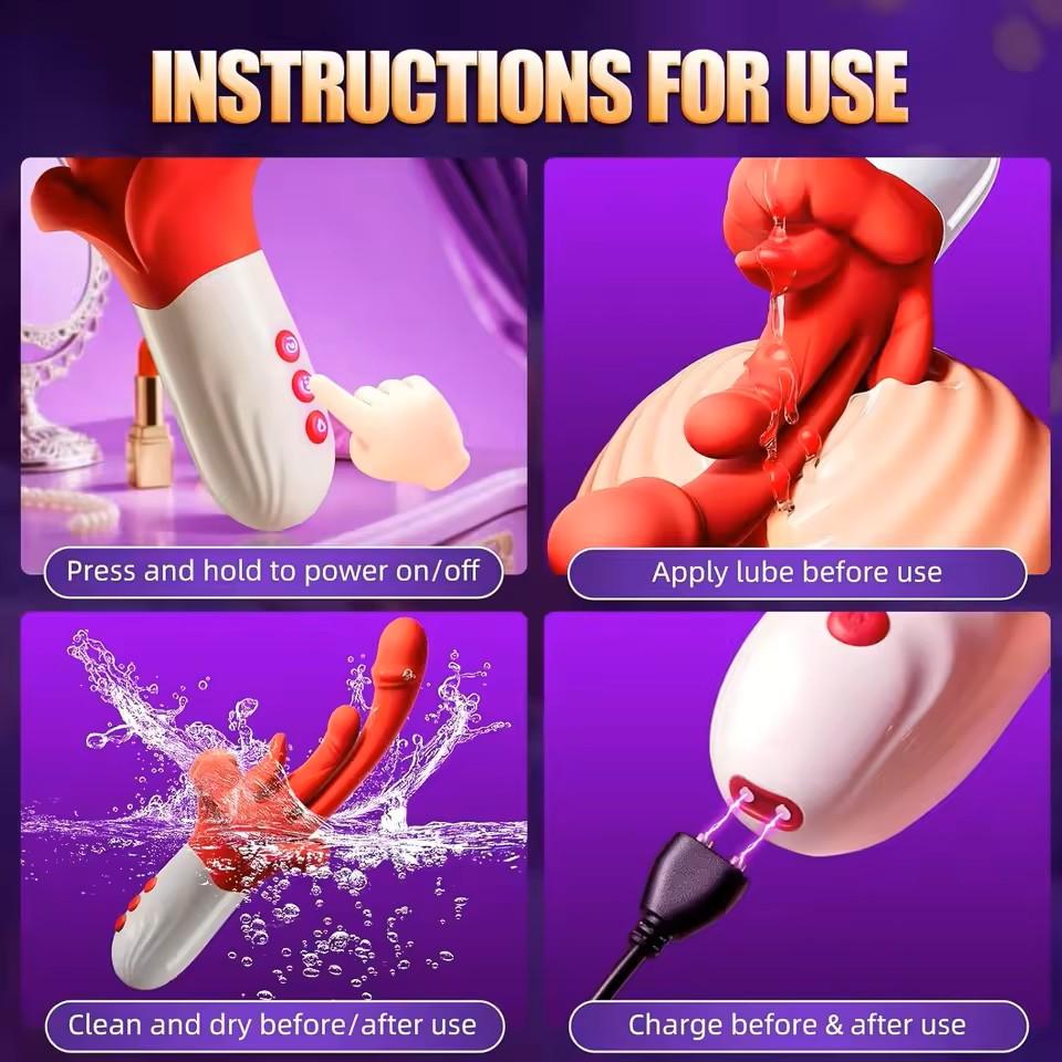 Nuovo Vibratore Dildo Ricaricabile 5 IN 1 per Stimolazione Lingua, Punto G, Clitoridea, Vaginale, Anale Masturbatore Femminile Giocattolo Sessuale per Adulti Uovo Vibrante da Inserire
