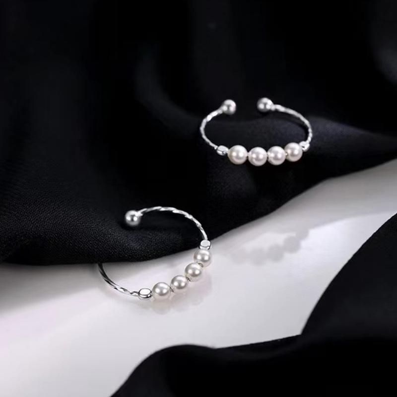 925 Silver-Plated Pearl Index Finger Ring: Elegant Open Design for Women