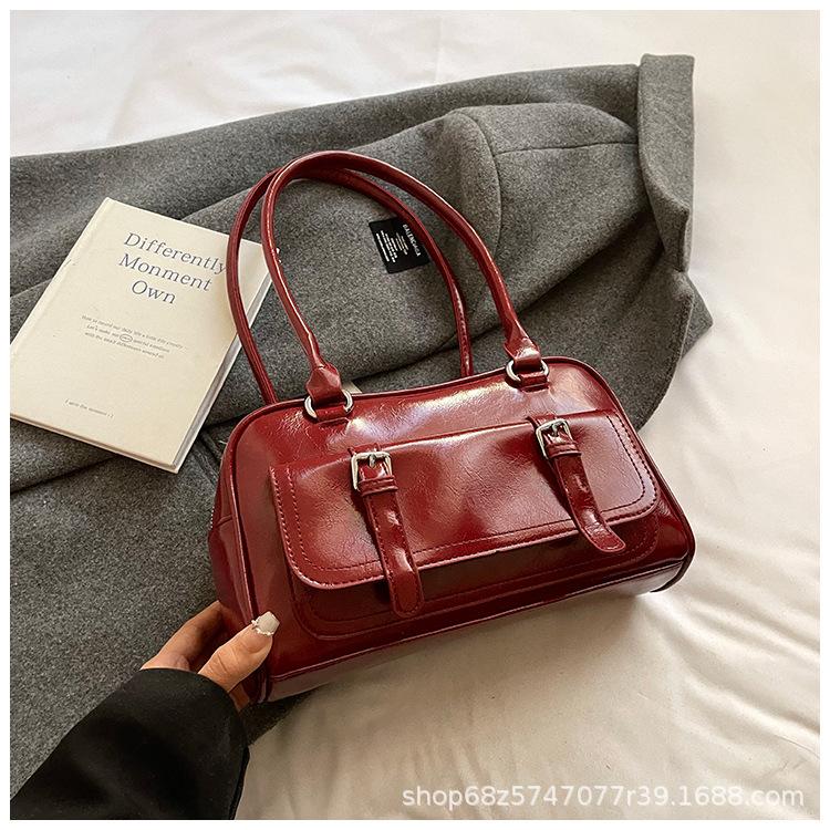 Retro women's bags, high-end underarm bags 2025 new simple large-capacity bowling bags, fashionable commuter bags