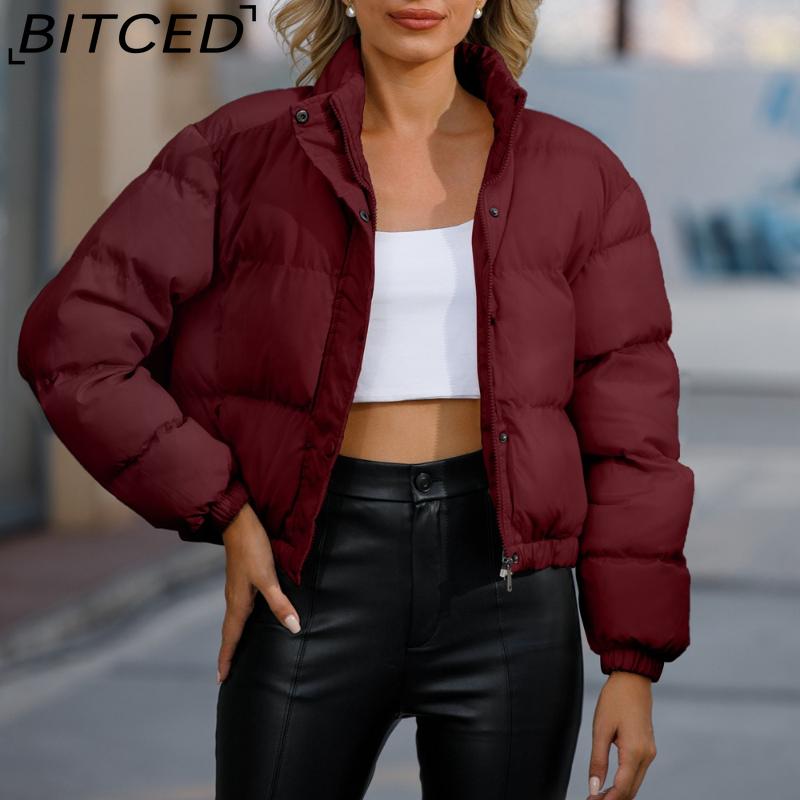 BITCED Autumn/Winter Women's Short-Length Cotton Coat Women's Long-Sleeved High-Neck Thermal Jacket Loose-Fit Casual Cotton Coat