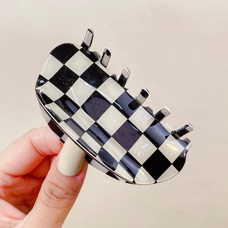Women Elegant Checkerboard Acrylic Hair Claw Temperament Geometric Headband Hair Clips Hairpins Fahion Hair Accessories Gift