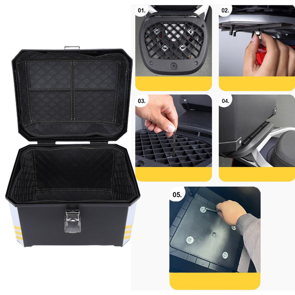 Motorcycle Top Case 45L Large Capacity Stainless Steel Motorcycle Trunk Waterproofing Detachable Luggage Storage Case