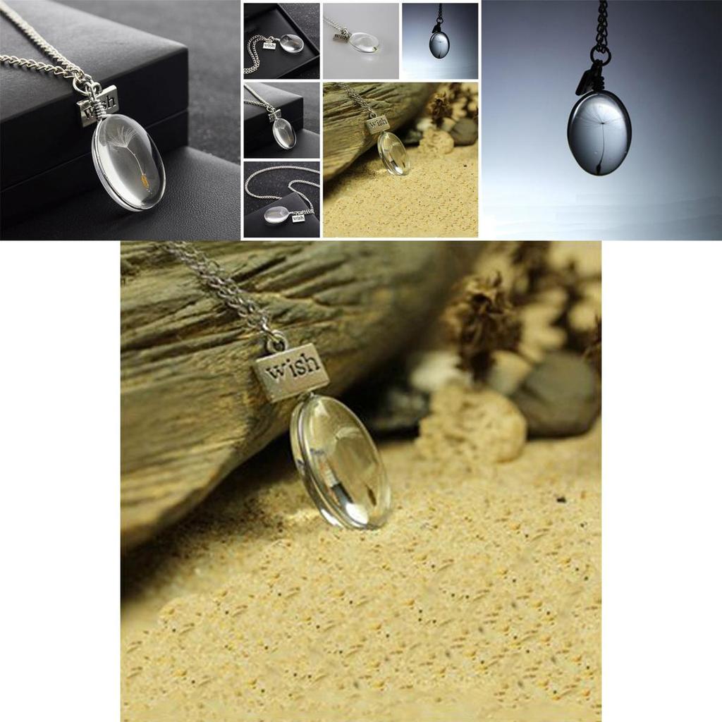 Elegant Wish Glass Real Dandelion Seeds In Glass Bottle Necklace Pendant