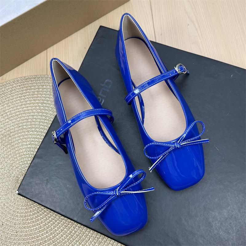 Fashion Flat Shoes for Women's Spring Autumn Square Toe Bow Mary Jane Shoes Women's Patent Leather Casual Women's Shoes Large Size 43 44