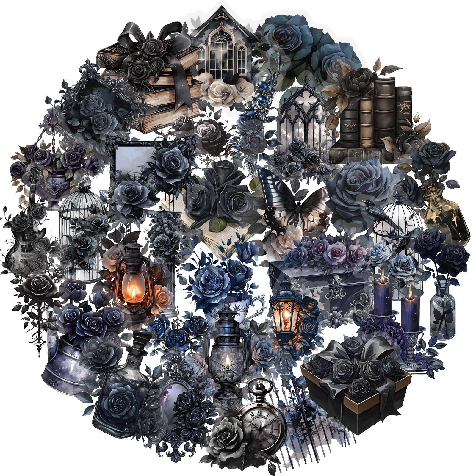 

56 cross-border new dark rose series pet transparent sticker waterproof hand account material DIY sticker