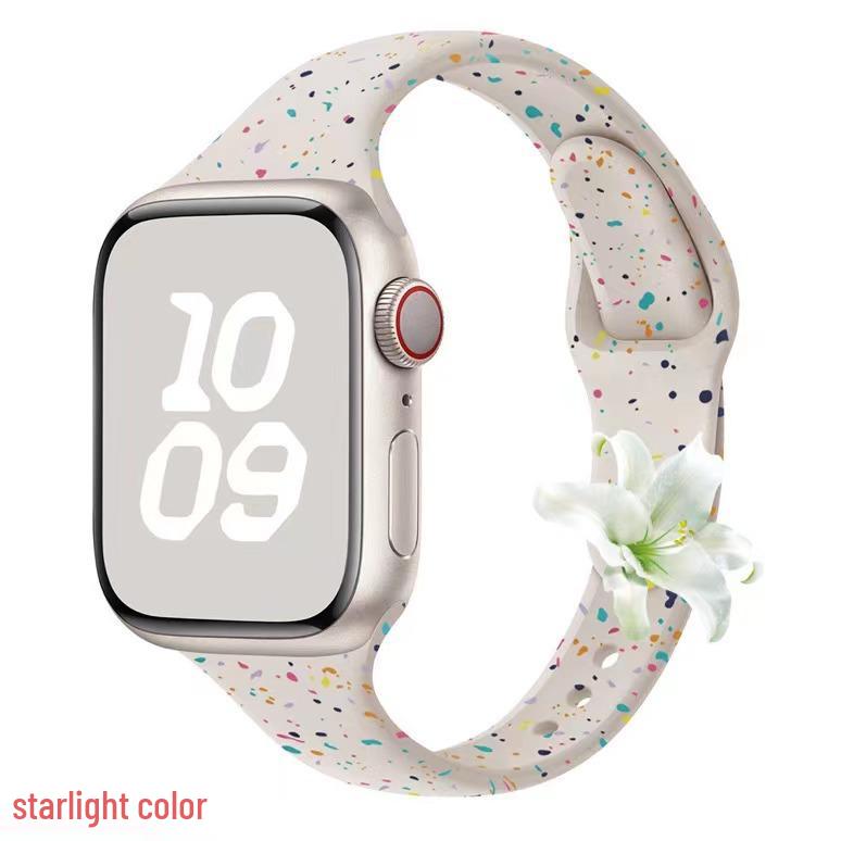 

Совместимый с Apple Watch 6-10 Т-образный тонкий спортивный ремешок из силикона с конфетти 38mm, 40mm, 41mm, 42mm