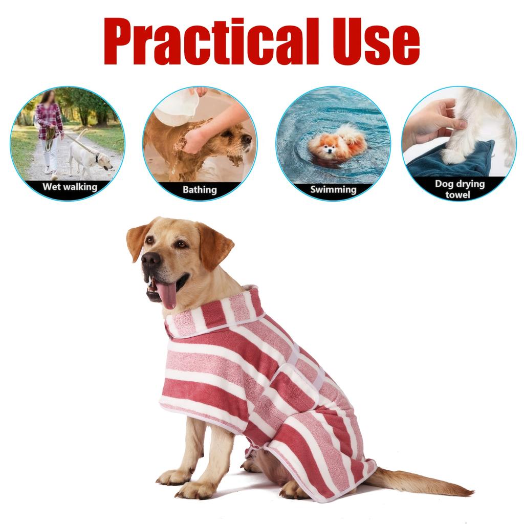 1pc Dog Striped Bathrobe, Quick-Dry Super Absorbent Pet Bathing Drying Clothes, Adjustable Belly Band with Ultra-Soft Fabric, Suitable