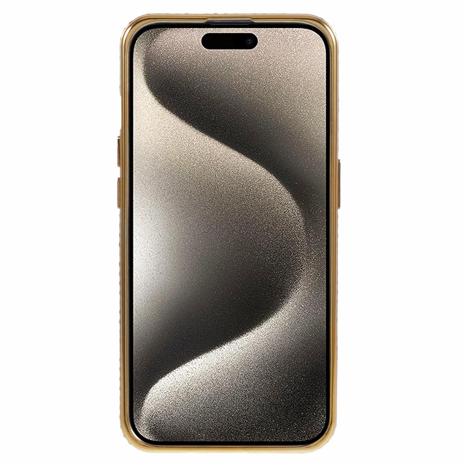 

For iPhone 15 Pro Max Ring Holder Case Rhinestone Decor Glitter Sparkle TPU Phone Cover Gold