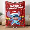 Merry Christmas Stitch Flannel Blanket Super Soft Warm Cozy Blanket for Sofa Bed Office Travel All‑Season Home Decor Gift