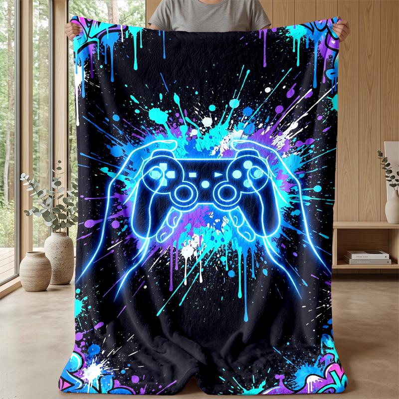 Neon Game Controller Art Theme Blanket Lightweight Warm Flannel Blanket Decorative Throw Blanket for Home Decoration