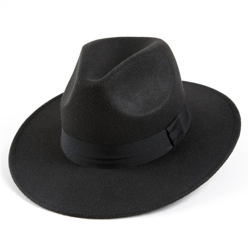 Autumn and winter woolen hat Shanghai beach retro black woolen hat gentleman's hat top hat British jazz hat