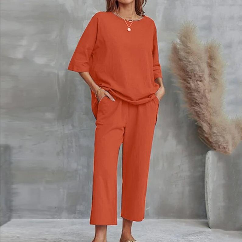 

GMXIA Летний женский комплект из двух предметов из хлопка и льна, Модный и элегантный, Повседневный и свободный костюм XXXXL