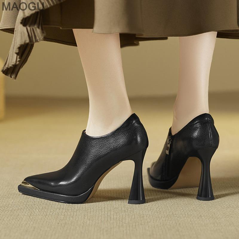 Elegant Women's High Heel Short Boots Brown Black Side Zip Pointed Toe Office Ladies Ankel Boots Bottes Femmes Size 34-39 Botas