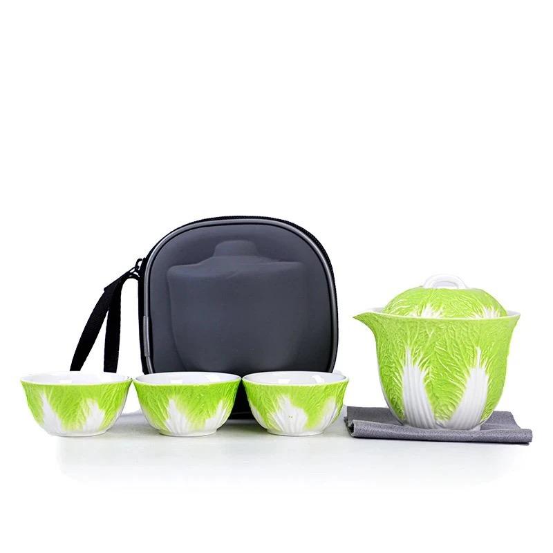 Creative Ceramic Cabbage Tea Caddy, Mini Portable Sealed Jar for Travel and Food Storage