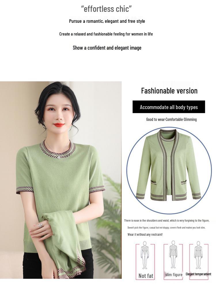 Mom's 2023 Autumn Fashion Knit Top Set - Stylish Middle-aged & Elderly Two-piece for Spring and Autumn