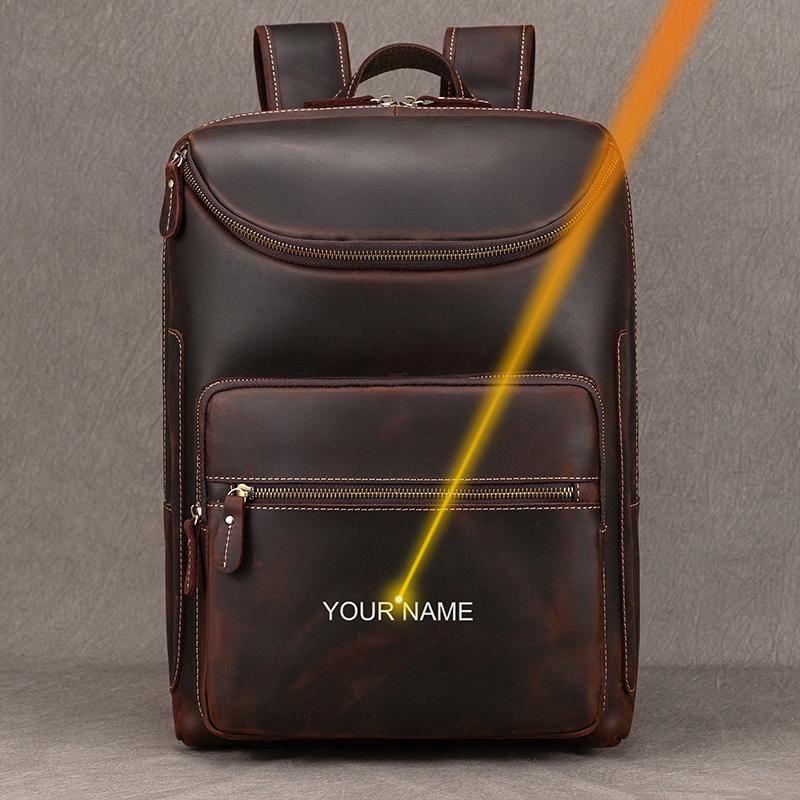 2026 New Fashion Leather Bagpack Bag 14 15.9 Laptop Backpack For Man Male Genuine Leather Men's Travel Bagpack Crazy Horse Skin
