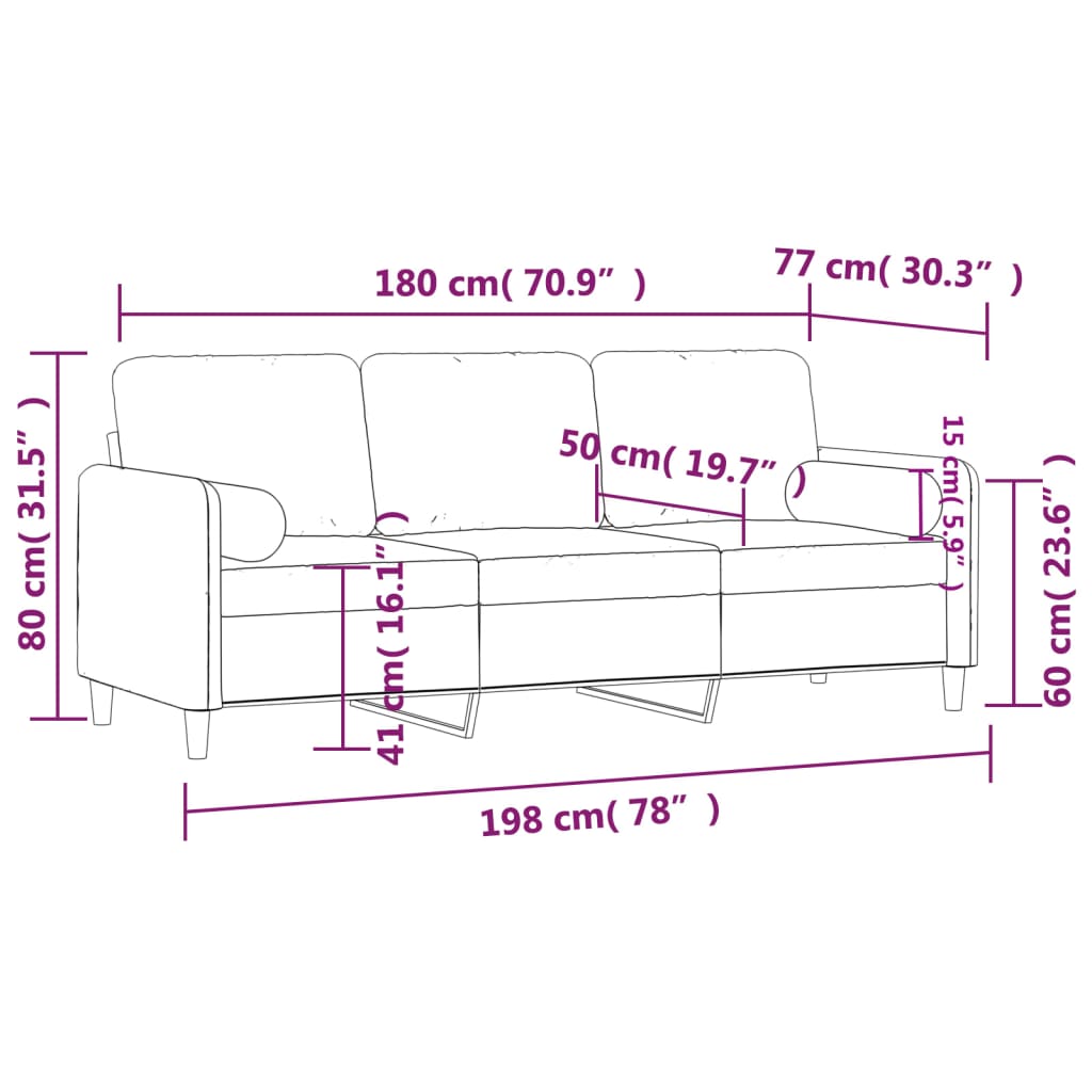 Vidaxl 3-Seater Sofa With Cushions, Pink, 180 Cm, Velvet