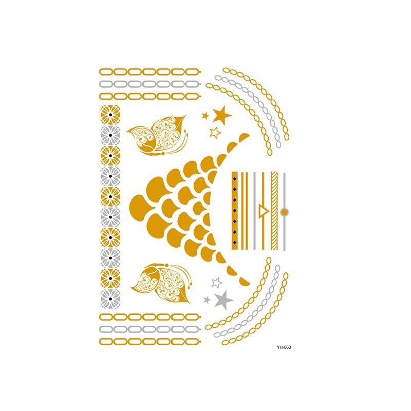 Yh Retro Large Bronzing Tattoo Sticker Waterproof Tattoo Sticker Amazon Set Hot Silver Color Printing Sticker