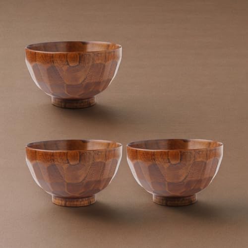 J-kitchens Miso Soup Bowls, Wooden, Tortoise Shell, Lacquered, Set of 3, 11.5cm x 6.8cm, Current Model
