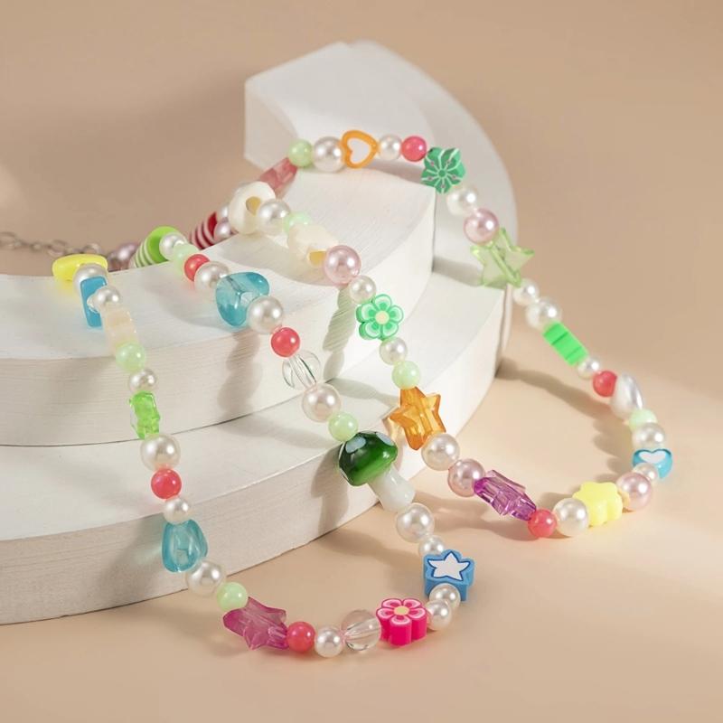 2-elementowy ręcznie robiony naszyjnik z koralików, kołnierzyk, łańcuszek na obojczyk, modny kwiatowy naszyjnik dla kobiet, akcesorium biżuteryjne hip-hopowe