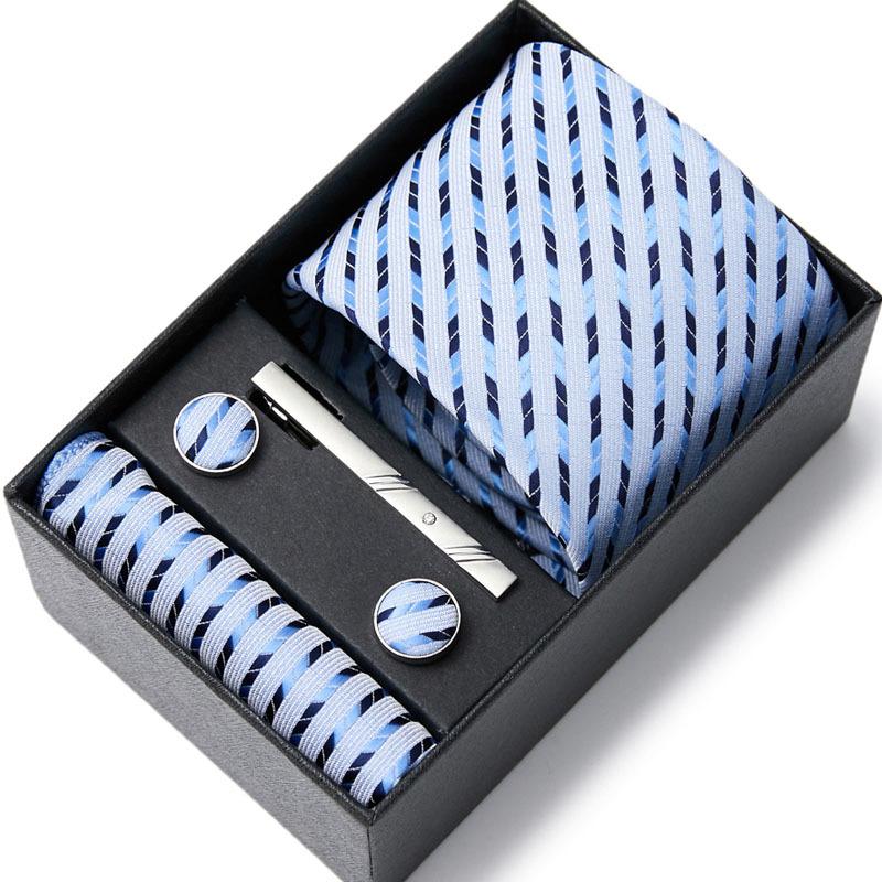 Tie Men S Business Professional Dress Suit Blue Striped Gift Box Polyester Silk 7.5Cm Business Gift