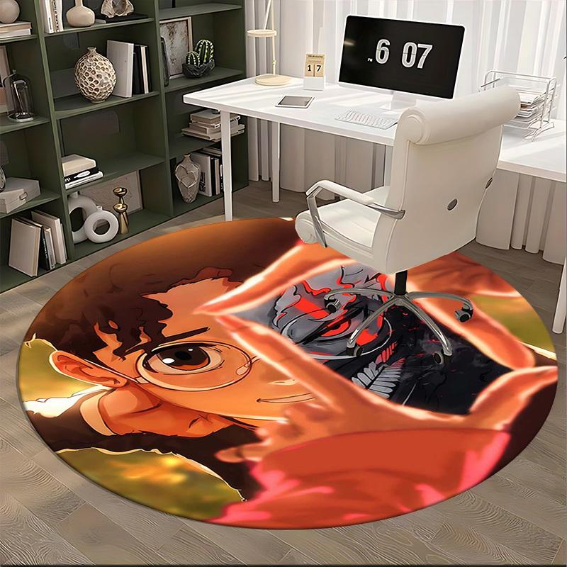 1pc Anime Demon Slayer Design Round Carpet - Office Chair Mat, Non-Slip Rug for Home Decor, Living Room, Bedroom, Game Room, Festival Gift, Universal