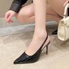 Fashion 2025 Spring and Summer New Black Patent Leather High Heels Women Slim Heel Shoes Temperament Minority Pointed Sandals